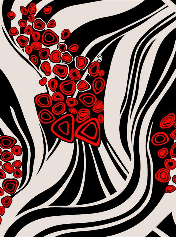 时尚抽象红黑几何面料印花素材,适用于潮流服装