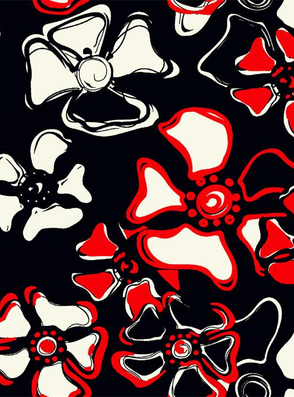 复古红黑花卉面料印花素材 时尚服装印花设计灵感