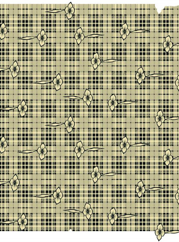 复古格纹花卉交织的面料印花设计素材