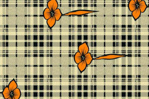 复古格纹与橙色花卉的面料印花设计素材