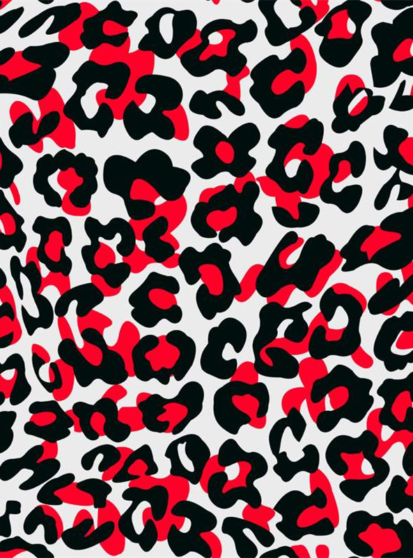 时尚红黑豹纹面料印花素材,适用于潮流服装印花设计