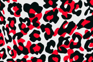 时尚红黑豹纹面料印花素材，适用于潮流服装印花设计