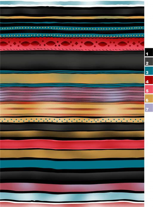 多彩条纹面料印花 民族风服装印花设计素材