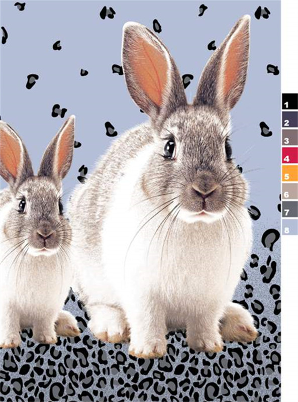 萌趣兔兔与豹纹点缀的面料印花设计素材