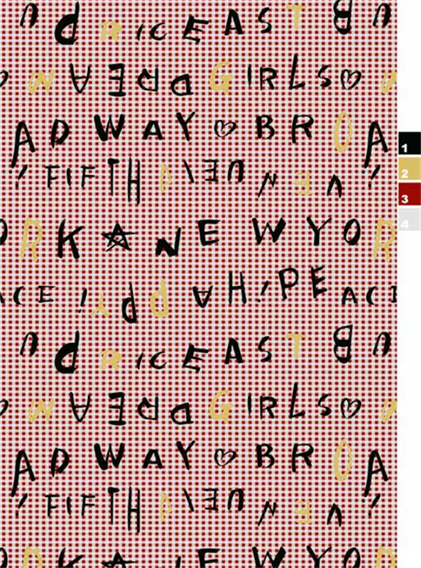 复古红格面料印花 潮流手绘字母服装图案设计素材