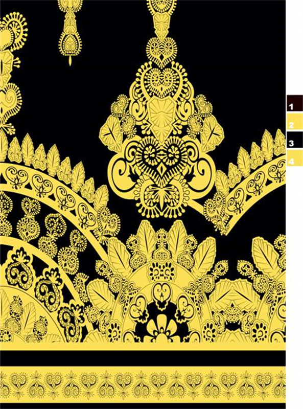 奢华金色巴洛克风面料印花素材 高端服装印花设计