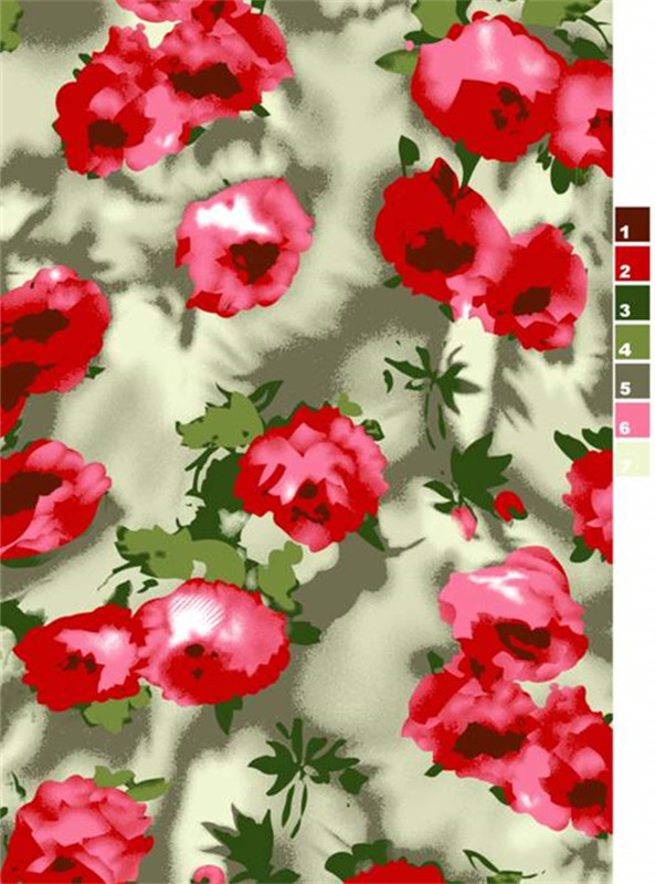 复古红玫瑰艺术花卉面料印花素材