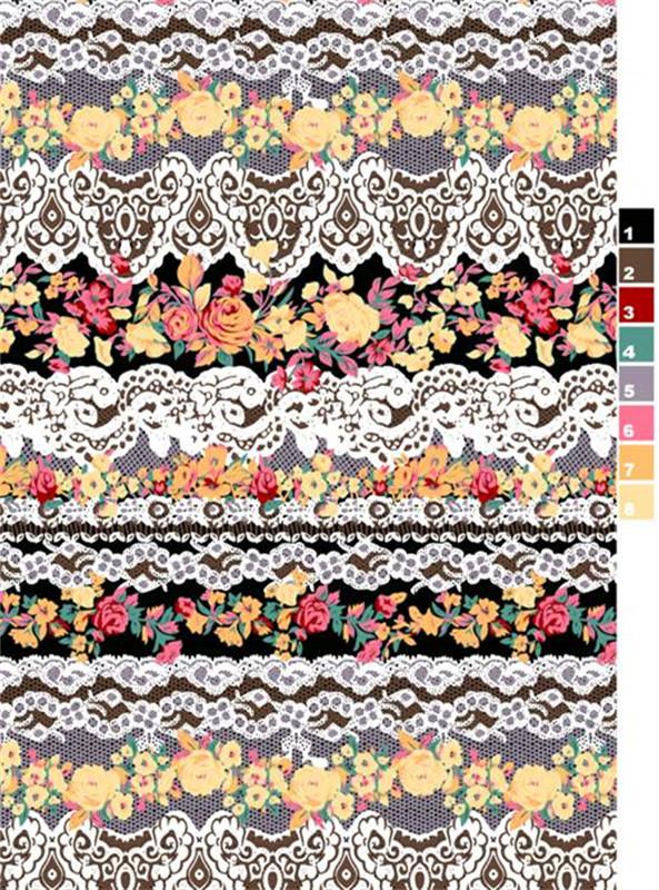 复古花卉蕾丝交织的服装印花设计素材