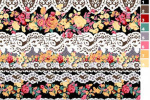 复古花卉蕾丝交织的服装印花设计素材