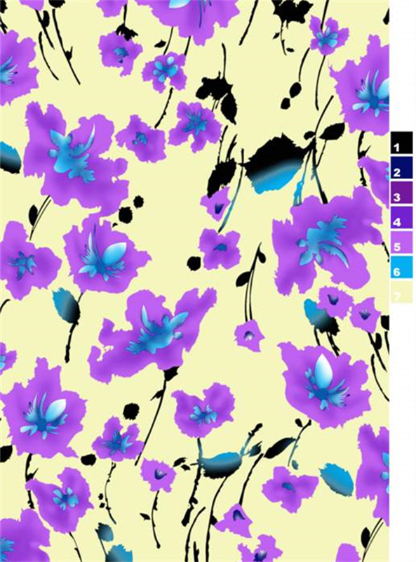 时尚紫色花卉服装印花素材 浪漫文艺风面料设计