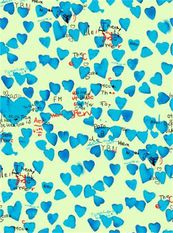 复古涂鸦风蓝色心形面料印花素材