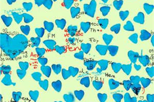 复古涂鸦风蓝色心形面料印花素材