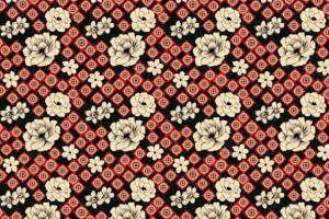复古花卉几何交织 高端服装印花面料素材