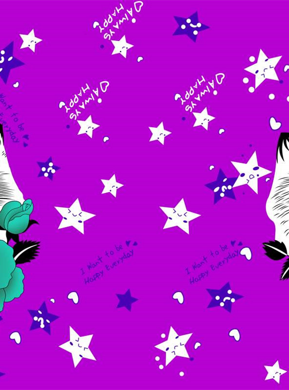 紫色星星笑脸面料印花素材 可爱卡通服装印花设计