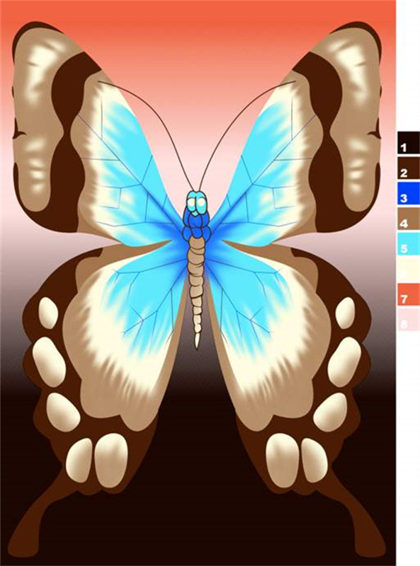 时尚蓝棕渐变蝴蝶面料印花素材