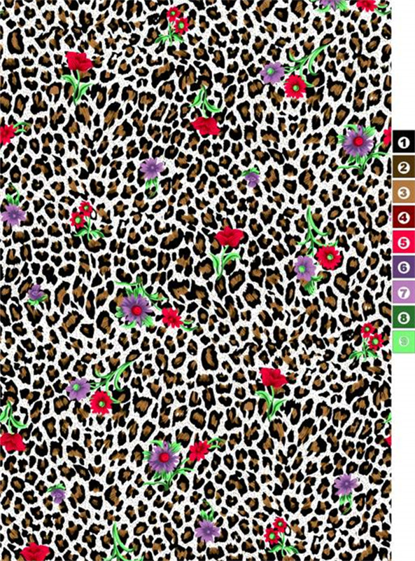 豹纹花卉撞色面料印花素材 时尚服装印花设计