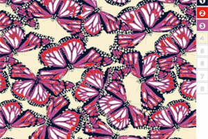 时尚紫红蝴蝶面料印花素材，适用于服装印花设计