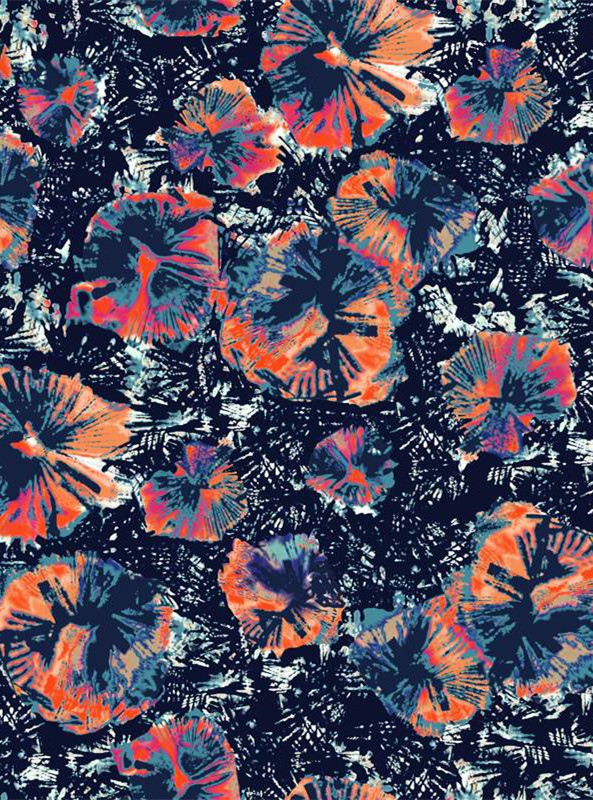 时尚艺术风面料印花素材 抽象花卉服装印花设计