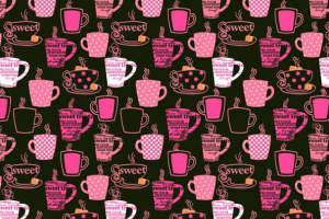 时尚咖啡杯主题面料印花素材 甜美少女风服装印花设计