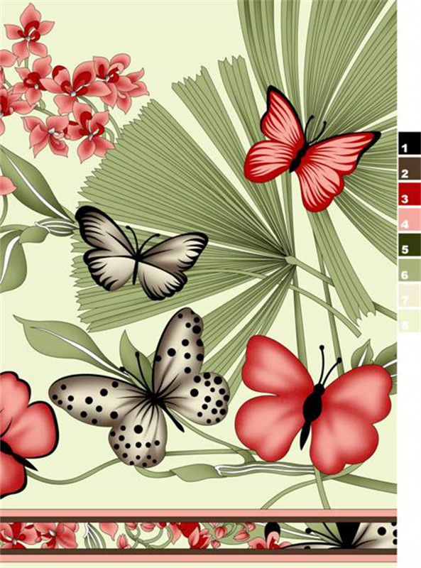 复古花卉蝴蝶图案面料印花素材