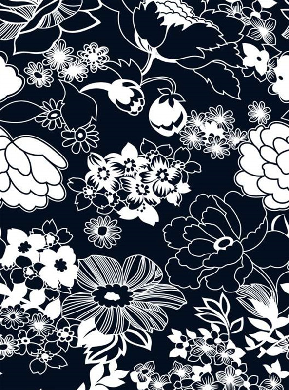 经典黑白花卉面料印花素材 适用于服装印花设计
