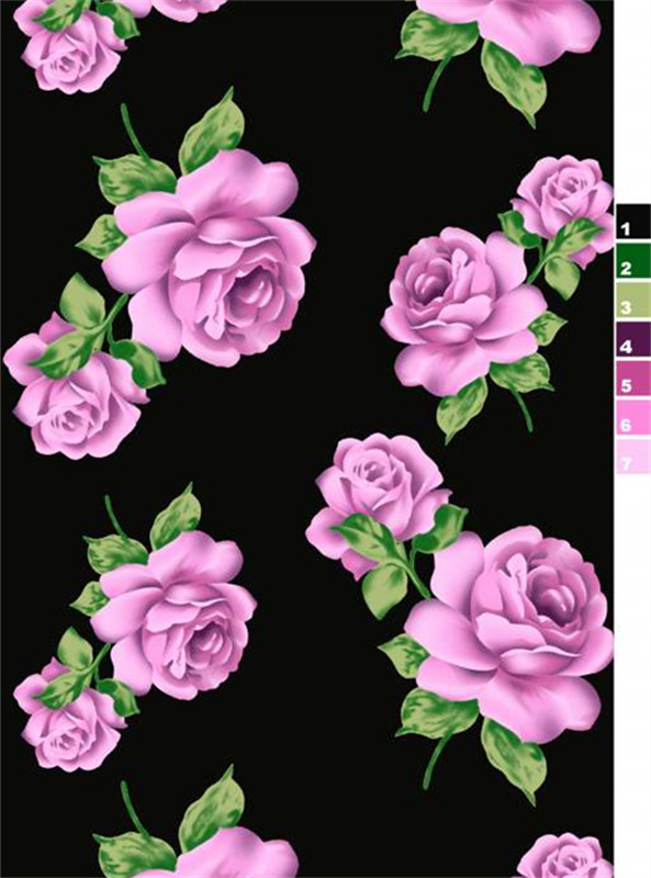 复古紫玫瑰面料印花 高端服装印花设计素材