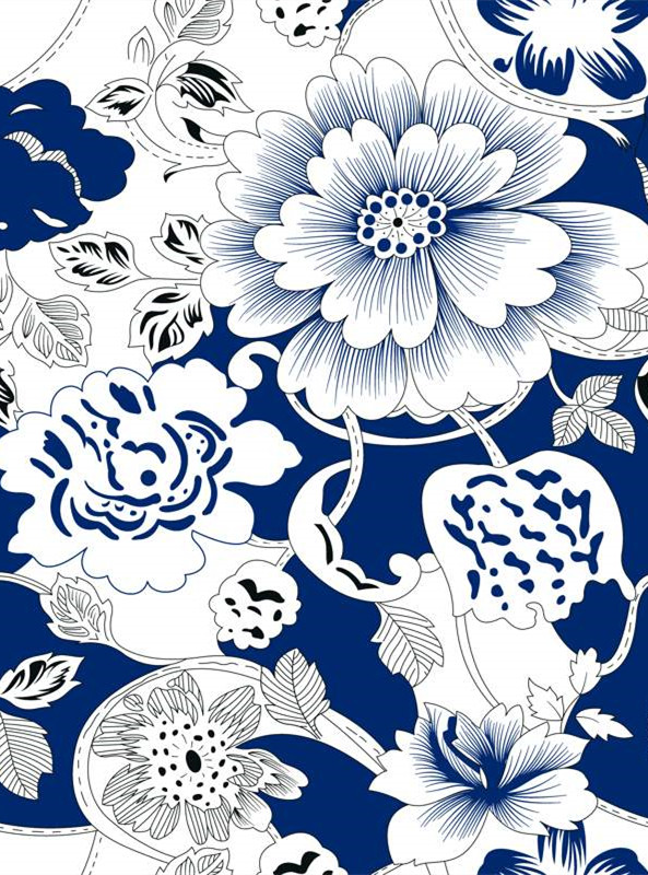 经典蓝白花卉面料印花,复古风服装印花素材推荐