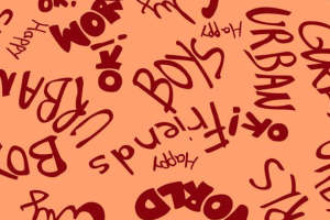 活力橙红涂鸦风面料印花素材，时尚服装印花首选