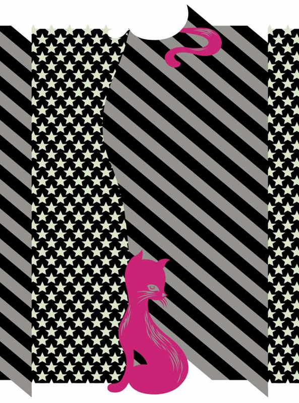 时尚几何与猫咪元素的服装印花设计素材