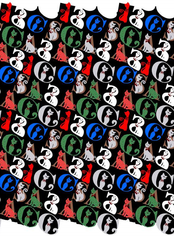 时尚猫咪主题面料印花 创意服装印花素材