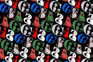 时尚猫咪主题面料印花 创意服装印花素材