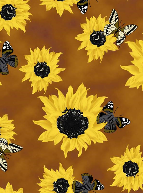 复古向日葵蝴蝶服装印花设计素材