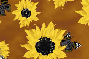 复古向日葵蝴蝶服装印花设计素材