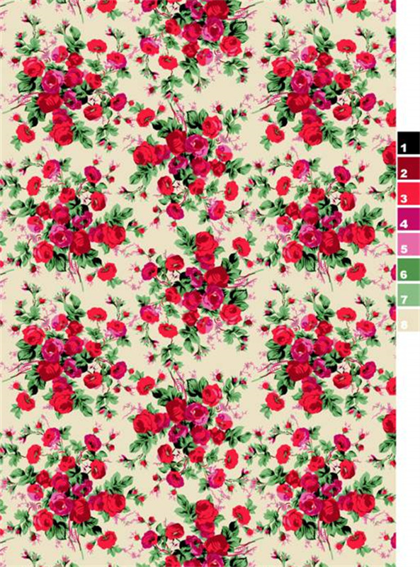 复古红玫瑰面料印花素材,适用于连衣裙与衬衫