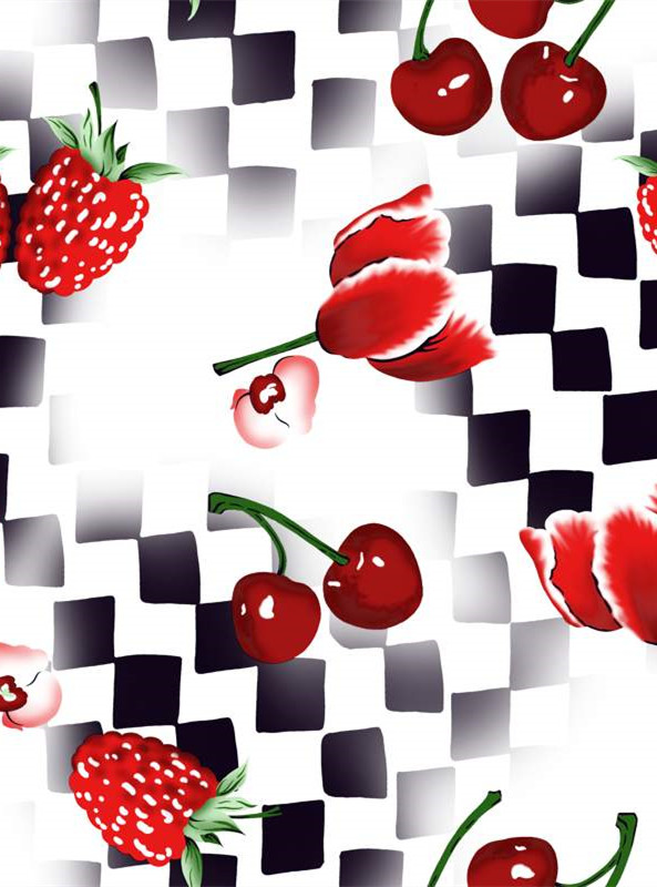 复古格纹与鲜果花卉的面料印花设计素材