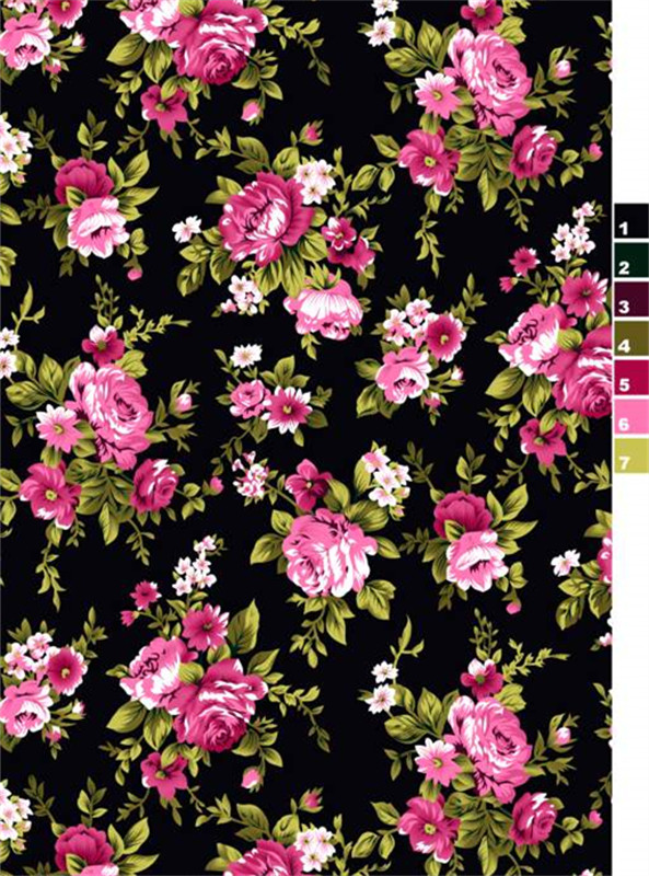 复古玫瑰黑底面料印花 时尚服装印花素材推荐