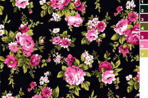 复古玫瑰黑底面料印花 时尚服装印花素材推荐