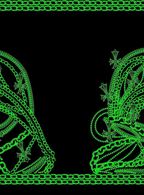 荧光绿链条十字架 潮流暗黑风服装印花素材