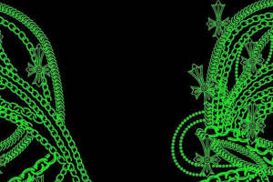 荧光绿链条十字架 潮流暗黑风服装印花素材