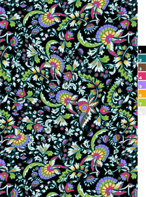 复古民族风面料印花素材 | 高饱和花卉图案