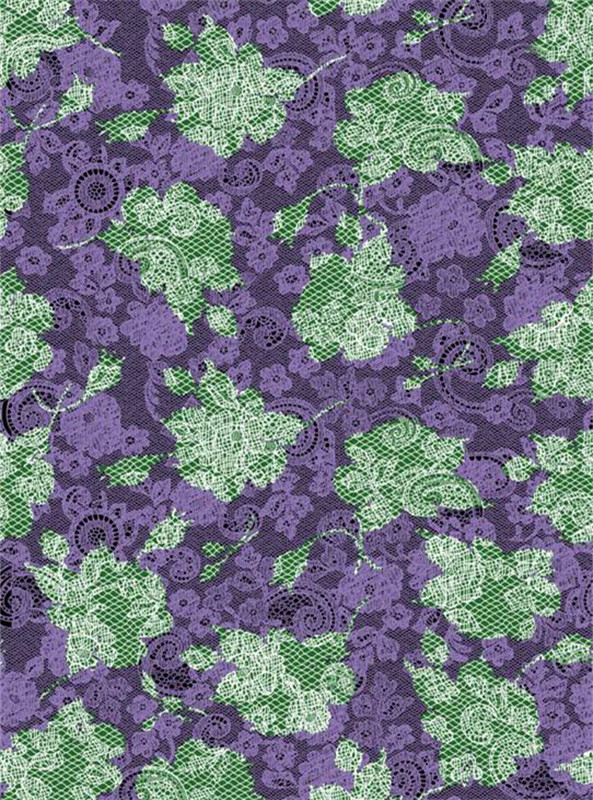 复古紫绿蕾丝面料印花 时尚服装印花设计素材