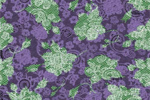 复古紫绿蕾丝面料印花 时尚服装印花设计素材