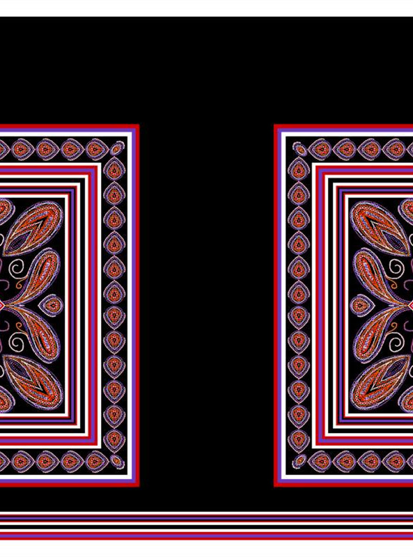 民族风边框面料印花 复古佩斯利纹样服装印花素材