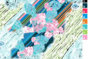 清新花卉与条纹交织的面料印花设计素材