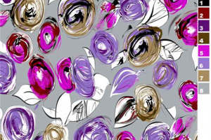 抽象紫红金花卉服装印花设计素材