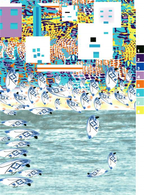 时尚几何与海洋元素融合的面料印花素材