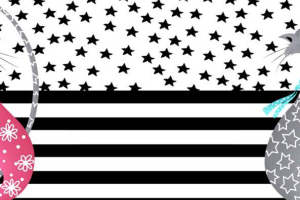 黑白条纹与星星点缀的可爱猫咪服装印花素材