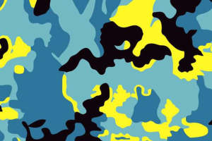 时尚潮流面料印花：蓝黄黑抽象迷彩服装印花素材推荐