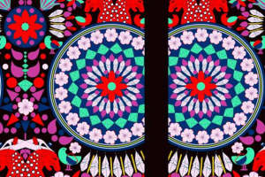 民族风对称花型 高端服装印花面料设计素材