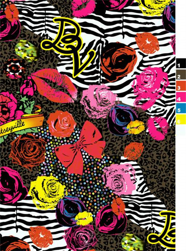 时尚花卉与动物纹融合的面料印花素材,适用于服装定制设计